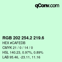 カラーコード: RGB 202 254.2 219.6 | qconv.com
