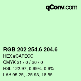 カラーコード: RGB 202 254.6 204.6 | qconv.com