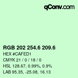 カラーコード: RGB 202 254.6 209.6 | qconv.com