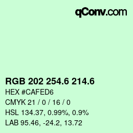 カラーコード: RGB 202 254.6 214.6 | qconv.com