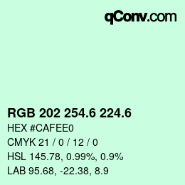 カラーコード: RGB 202 254.6 224.6 | qconv.com