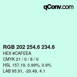 カラーコード: RGB 202 254.6 234.6 | qconv.com