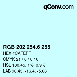 カラーコード: RGB 202 254.6 255 | qconv.com