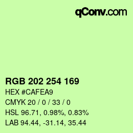 カラーコード: RGB 202 254 169 | qconv.com