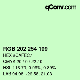 カラーコード: RGB 202 254 199 | qconv.com