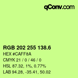 カラーコード: RGB 202 255 138.6 | qconv.com