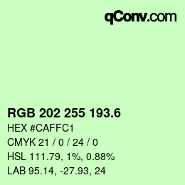 カラーコード: RGB 202 255 193.6 | qconv.com