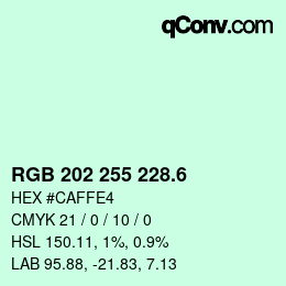 カラーコード: RGB 202 255 228.6 | qconv.com