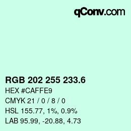 カラーコード: RGB 202 255 233.6 | qconv.com