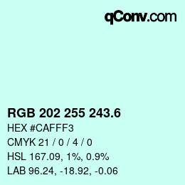 カラーコード: RGB 202 255 243.6 | qconv.com