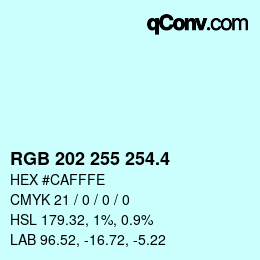 カラーコード: RGB 202 255 254.4 | qconv.com