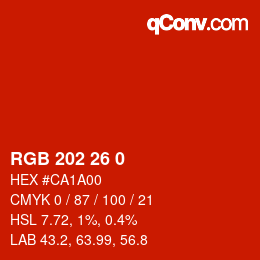 カラーコード: RGB 202 26 0 | qconv.com