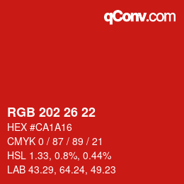 颜色代码: RGB 202 26 22 | qconv.com