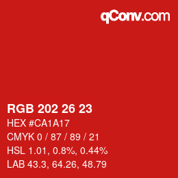颜色代码: RGB 202 26 23 | qconv.com