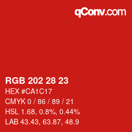 カラーコード: RGB 202 28 23 | qconv.com