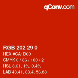 颜色代码: RGB 202 29 0 | qconv.com