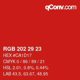 颜色代码: RGB 202 29 23 | qconv.com