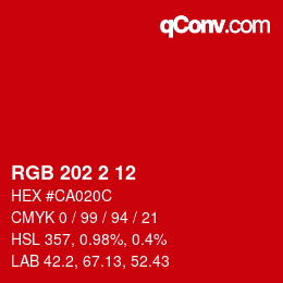 颜色代码: RGB 202 2 12 | qconv.com
