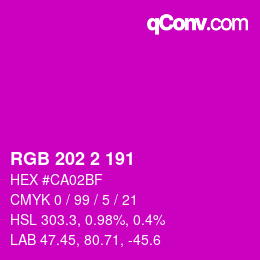 Color code: RGB 202 2 191 | qconv.com