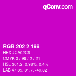 Color code: RGB 202 2 198 | qconv.com