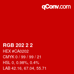 カラーコード: RGB 202 2 2 | qconv.com