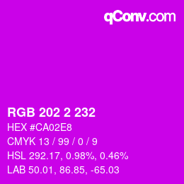 Color code: RGB 202 2 232 | qconv.com