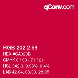 颜色代码: RGB 202 2 59 | qconv.com