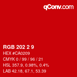 颜色代码: RGB 202 2 9 | qconv.com