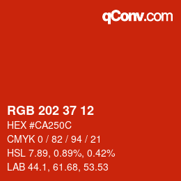 カラーコード: RGB 202 37 12 | qconv.com