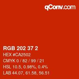 颜色代码: RGB 202 37 2 | qconv.com