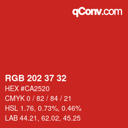 カラーコード: RGB 202 37 32 | qconv.com