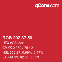 カラーコード: RGB 202 37 50 | qconv.com