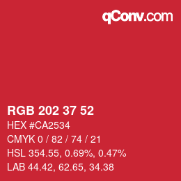 カラーコード: RGB 202 37 52 | qconv.com