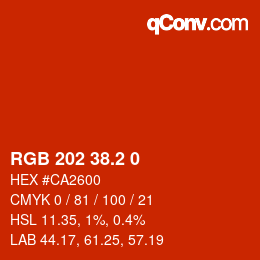 カラーコード: RGB 202 38.2 0 | qconv.com