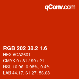 カラーコード: RGB 202 38.2 1.6 | qconv.com