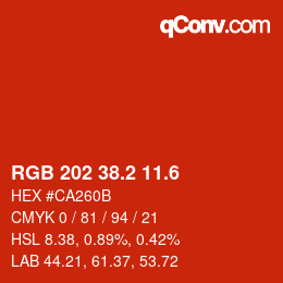 カラーコード: RGB 202 38.2 11.6 | qconv.com