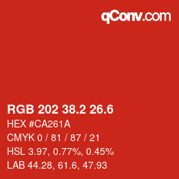 カラーコード: RGB 202 38.2 26.6 | qconv.com