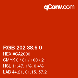 カラーコード: RGB 202 38.6 0 | qconv.com