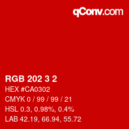颜色代码: RGB 202 3 2 | qconv.com