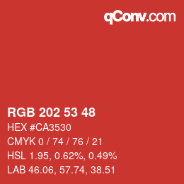 カラーコード: RGB 202 53 48 | qconv.com