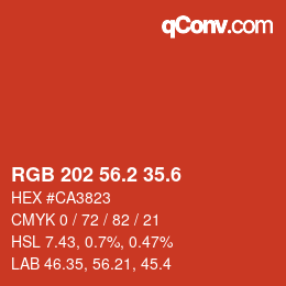 カラーコード: RGB 202 56.2 35.6 | qconv.com