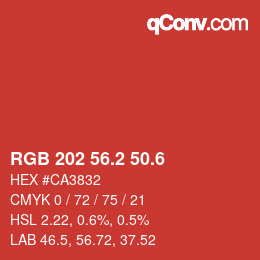 カラーコード: RGB 202 56.2 50.6 | qconv.com