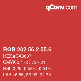 カラーコード: RGB 202 56.2 55.6 | qconv.com