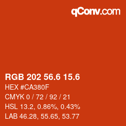 カラーコード: RGB 202 56.6 15.6 | qconv.com