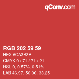 カラーコード: RGB 202 59 59 | qconv.com