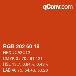 颜色代码: RGB 202 60 18 | qconv.com