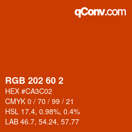 颜色代码: RGB 202 60 2 | qconv.com