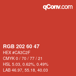 カラーコード: RGB 202 60 47 | qconv.com