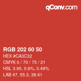 カラーコード: RGB 202 60 50 | qconv.com