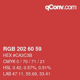 颜色代码: RGB 202 60 59 | qconv.com